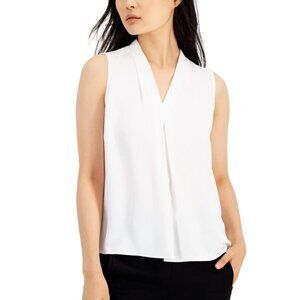 Bar III White Pleat V-Neck Top
